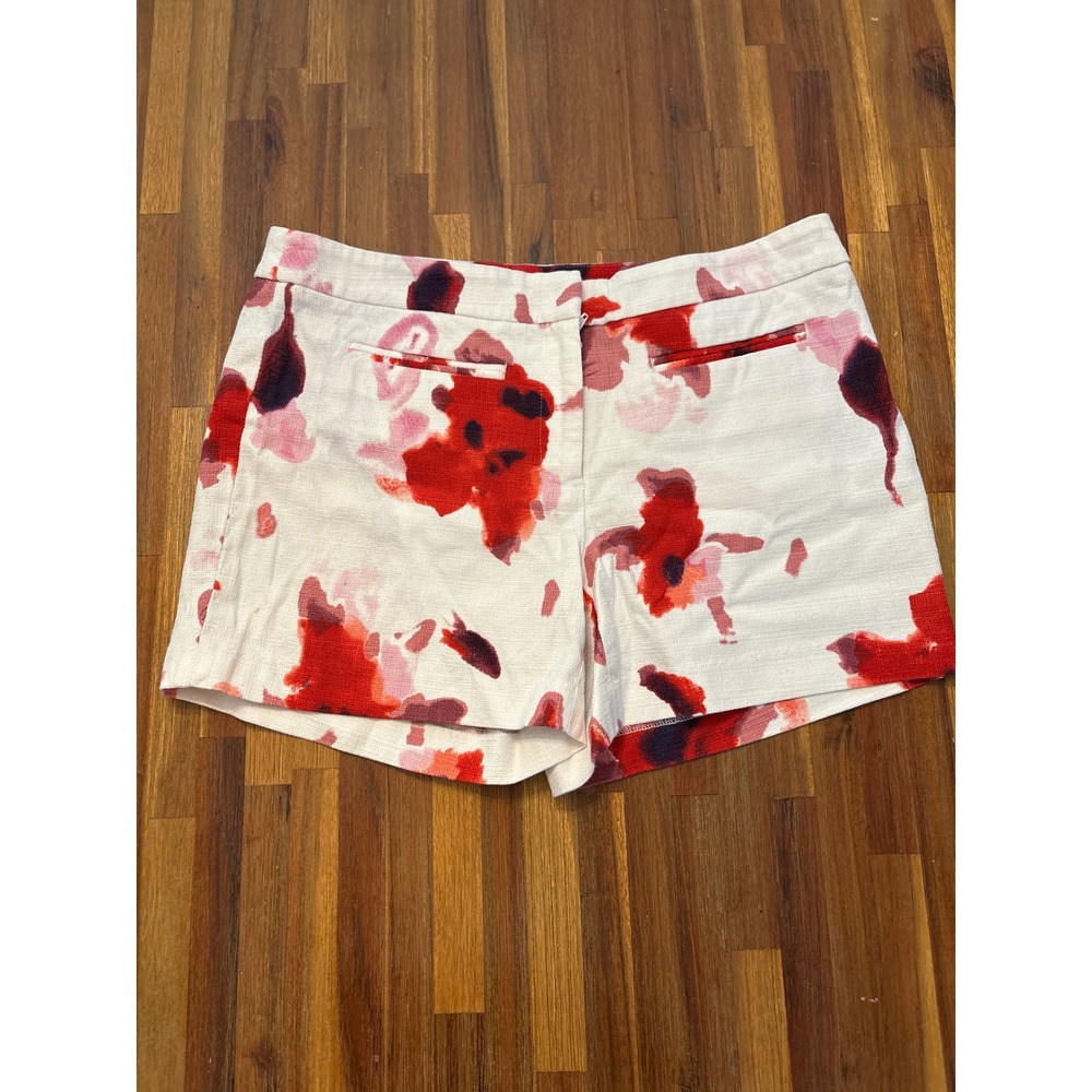 Dalia Floral Abstract Print Shorts Women 10 White Red Excellent Textured Casual